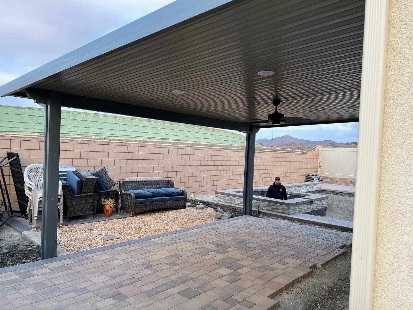 Custom Outdoor Oasis in Menifee - Solid Alumawood Cover with Pavers image