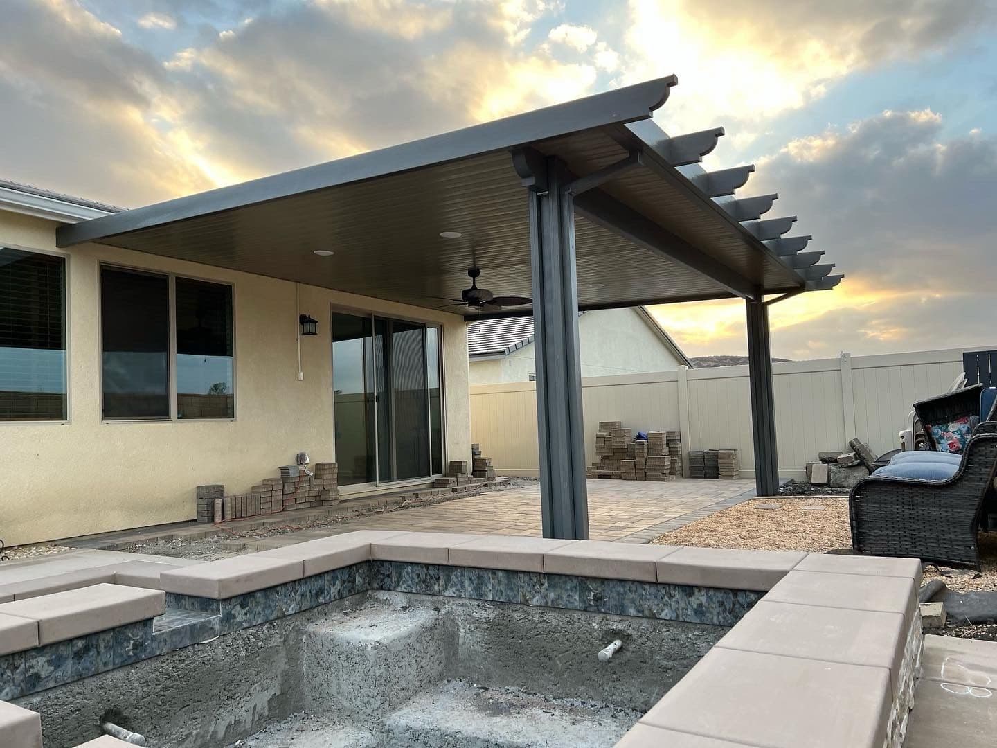 Gallery photos for Custom Outdoor Oasis in Menifee - Solid Alumawood Cover with Pavers: Image #1