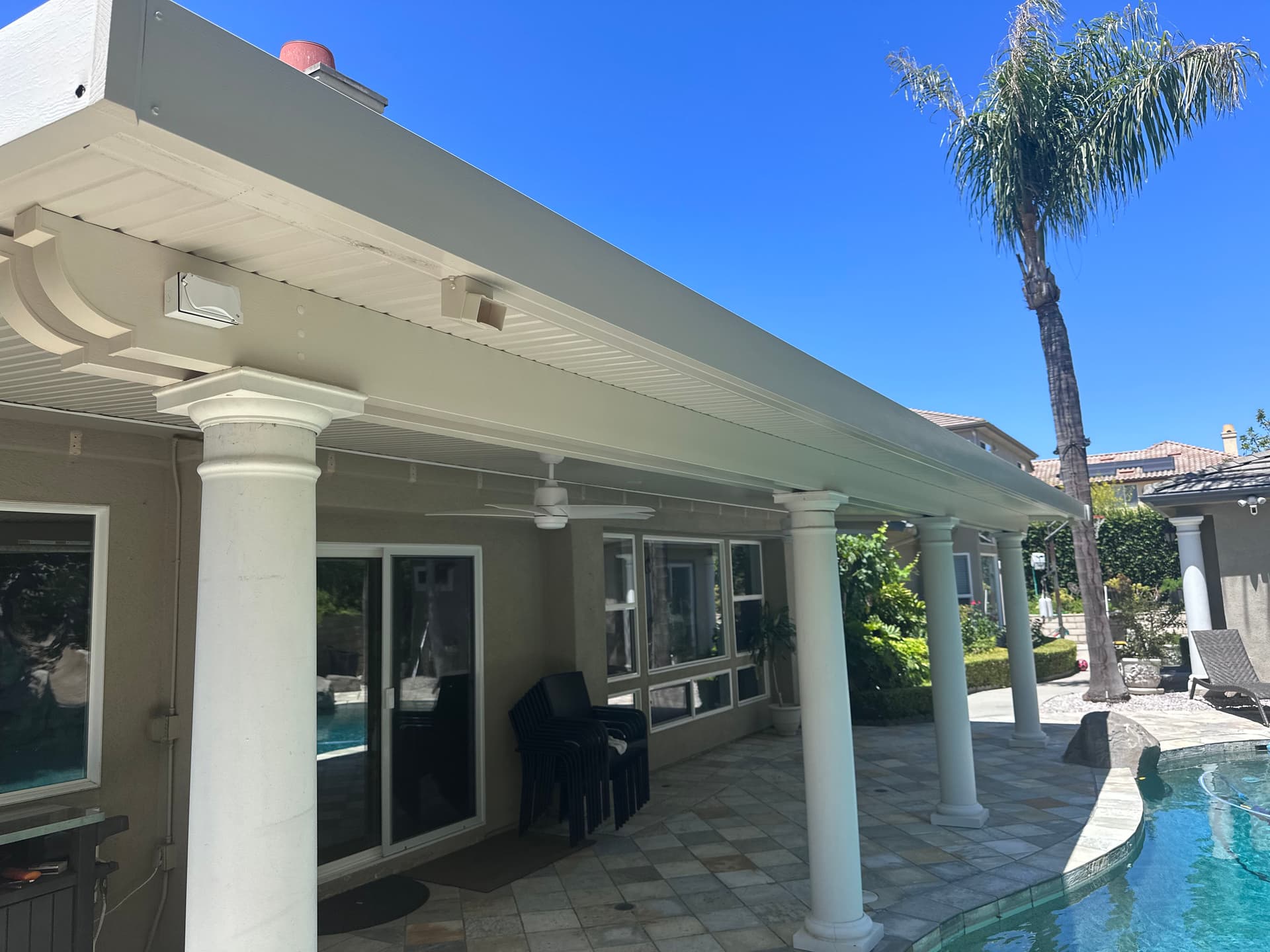Gallery photos for Lattice to Solid Alumawood Patio Cover with Lights and Fans: Image #1